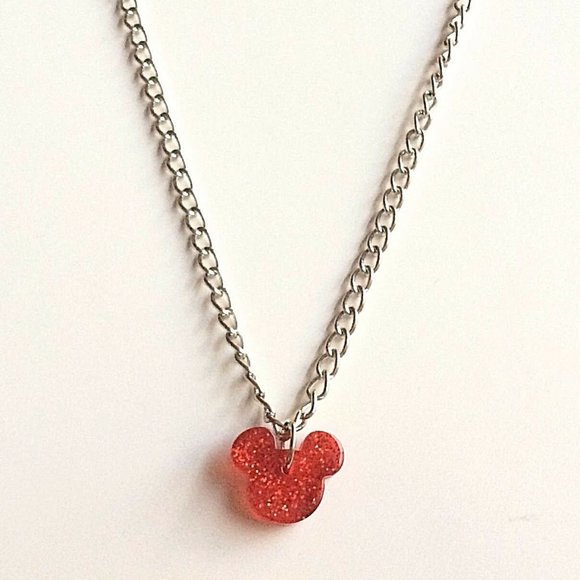 Silver Disney Mickey Mouse Ears Necklace 20" Walt Disneyana World Red Plated - Picture 7 of 9